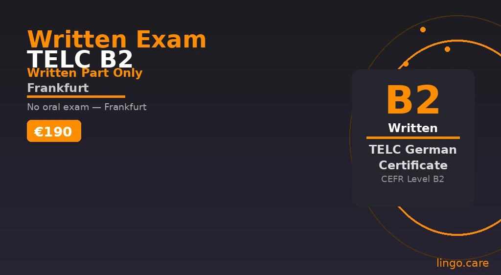 TELC B2 written exam materials displayed in Frankfurt language school setting